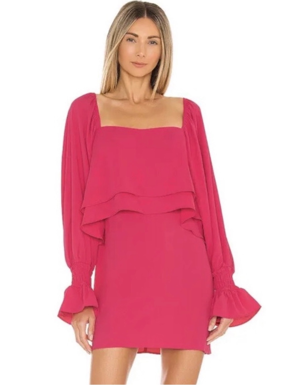 Amanda Uprichard Kade Dress Cerise Pink Long Sleeve Mini Size X Small